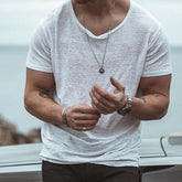 HEARUJOY - Long Lasting Brand New High Quality T Shirt Thin Vacation Vintage Male O Neck Pullovers Short Sleeve Slight Stretch