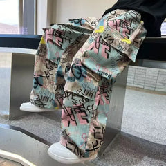 HEARUJOY - American Camouflage Fashion Spliced Multi-pocket Wide-leg Pants Men Y2k Gothpunk Street Hip-hop Loose Oversized Jeans Women