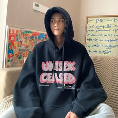 HEARUJOY - Men's Oversized Hoodie Black With Hat 5XL Hoodies Oversize for Men Letter Print Man Casual Wear Hoody Male Sweatshirt Unisex