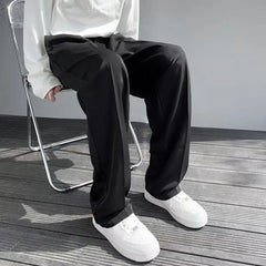 HEARUJOY - Men's Clothing Summer Casual Business Pure White Loose Fit Lightweight Draped Ice Silk Straight Wide Leg Dress Pants