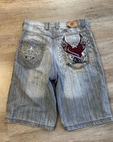 Hearujoy Y2K Skull Beautiful Fashion Embroidered baggy Denim Shorts for men 2024 Summer new Street Fashion Goth vintage Basketball Shorts