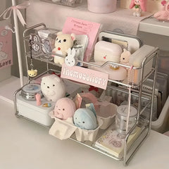 YICKYUE - Desktop Storage Rack Organizer Storage Display Rack Iron Double-layer Desk Multi-functional Stationery Organization Shelf Decor