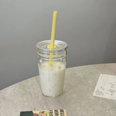YICKYUE - Summer Stylish Clear Straw Cup Large Capacity with Silicone Lid & Wide Straw Portable New Design Transparent Drink Cup Daily Use