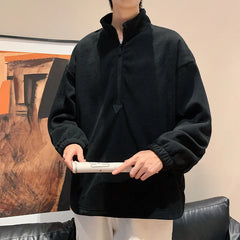 HEARUJOY - Polar Fleece Hoodie Men High Neck Pullover Spring Solid Color Zipper Jacket Warm Soft Casual Outerwear For Daily Wear
