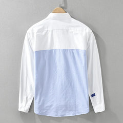 HEARUJOY - Men's Oxford Casual Shirt Splicing Color Cotton Button Down Collar Shirts Long Sleeve Dress Shirts With Pocket
