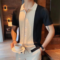 HEARUJOY - Clothing Contrast Color Loose Fit Tops Slight Stretch Vacation Clothing Casual Style Daily Wear Lapel Neckline