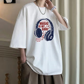 YICKYUE - Men's Cotton T-shirts White Men Oversized T Shirt Music Letter Print Summer Casual Wear 5XL Tee Shirts Big Size Male Clothes