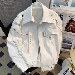 HEARUJOY - Men Pu Jacket Motorcycle Biker Straps Metal Pu Jacket Streetwear Fashion Versatile Trendy Casual Long-Sleeve Tops Men'S Clothing