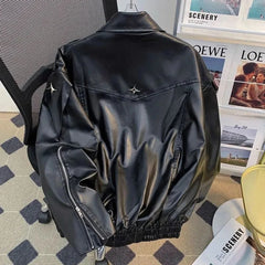 HEARUJOY - Men Pu Jacket Motorcycle Biker Straps Metal Pu Jacket Streetwear Fashion Versatile Trendy Casual Long-Sleeve Tops Men'S Clothing