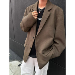 HEARUJOY - Brown Blazer Men Fashion Society Mens Black Dress Jacket Korean Loose Casual Pleated Suit Jacket Mens Office Formal Jackets