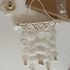 YICKYUE - 1pcs Natural Shell Wind Chime Hand-woven Home Decoration Knitted Hanging Decoration Tapestries Wall Hanging DIY Material Bag