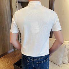 HEARUJOY - Men's 65% Cotton Henley Collar Short Sleeve Polo Shirt Summer Solid Color Stand Neck Tee, Versatile Casual & Smart Styling