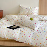 YICKYUE - Colorful Star Print Duvet Cover Set Fresh Summer 100% CottonQuilt Cover+Pillowcase Single Queen Student Adult Bed Linens 3pcs