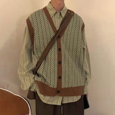 HEARUJOY - Men's Knitted Cardigan Sweater Vest Japanese Retro Fashion Trend Street Casual Loose Simple Breathable Niche New Men's Tops