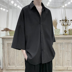HEARUJOY - Summer Short Sleeved Shirt Men Oversized Society Mens Black Dress Shirt Korean Loose Ice Silk Shirt Mens Office Formal Shirts