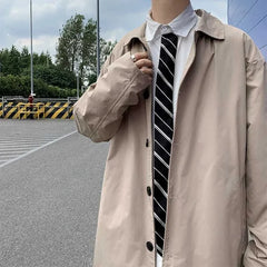 HEARUJOY - New Men's Trench Coat Mid Length Khaki Oversized Casual Style Spring Autumn UK Inspired Coat