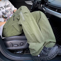HEARUJOY - Spring Summer Baggy Zipper Men's Straight Cargo Pants Aesthetic Fashion Korean Style Casual Harajuku New in Long Male Trousers