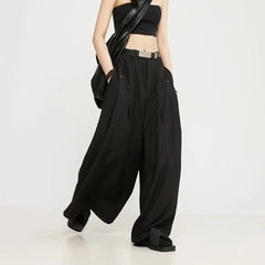 HEARUJOY - Y2k Dark Style Thick Fabric Skirt Pants Samurai Pants Hakama Genderless Streetwear Fashion Casual Wide Leg Pants Unisex