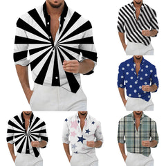 HEARUJOY - Loose Wrinkle-Free New Men'S Shirt Casual Men'S Loose Lapel Plaid Print Long Sleeve Cuffs Button Port Floral Shirt Ropa Hombre