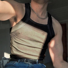 Hearujoy 2024 Fashion Men Tank Tops Solid O-neck Sleeveless Skinny Tops Tees Vacation Casual Vests Streetwear Men Sexy Fitness Camisole