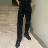 Hearujoy Street Y2K Pants American Retro Faux Leather Pants Men's Punk Rivet Design Trousers Trend High Waist Loose Gloss Straight Pants