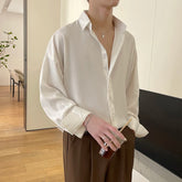 HEARUJOY - Long Sleeved Shirt Men Oversized Fashion Social Mens Dress Shirt Korean Loose Ice Silk White Shirt Mens Office Formal Shirts
