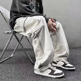 Hearujoy American straight tube workwear pants for men, autumn trendy high street logging wide leg pants, ruffled and handsome, loose