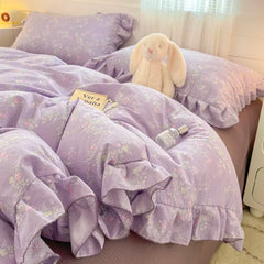 YICKYUE - Princess Style Bedding Sets Ruffle Lace Bow Quilt Cover Romantic Bedclothes Decor Woman Girls Bedroom Duvet Cover 4pcs