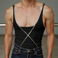 HEARUJOY - Men Tank Tops Shiny Patchwork U-neck Sleeveless Sexy Male Vests Streetwear Summer Fashion Skinny Men Clothing S-5XL