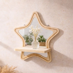 YICKYUE - Star Shaped Wooden Wall Shelf with Mirror,Wall Mounted PlantDisplay Rack for HomeDecor,PremiumOrnament for Bedroom&AestheticRoom