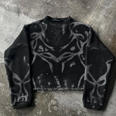 HEARUJOY - Y2K Harajuku Long Sleeve Sweater Sweatshirt vintage Stripe Embroidery Savage Color tops High Street Men Women Slim Fit Pullovers