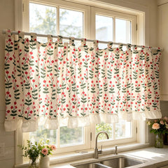 YICKYUE - American Pastoral Style Curtain Minimalist Dustproof Kitchen Door Curtains Cafe Living Room Window Kitchen Half Home Decoration