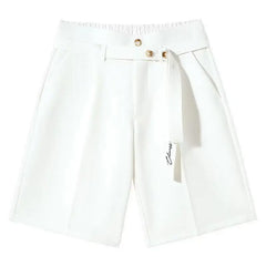 HEARUJOY - Fashion Suit Shorts Men Women Adjustable Waist Belt Loose Five Quarter Pant Summer Ice Silk Casual shorts Unisex Streetwear