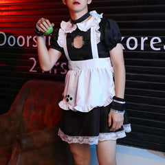 Hearujoy Mens Erotic Sexy Cute Dress Suit Genderless Youth Cosplay Lolita Male Maid Maid Headband Neckband Wristband Skirt Suit Unisex