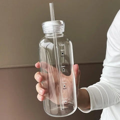 YICKYUE - Portable Glass Cup Microwave Safe Milk Bottle Coffee Cup with Time Scale Heat Resistant Measuring Milk Cup for Home Outdoor