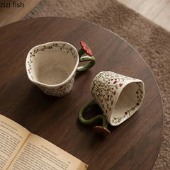 YICKYUE - Floral Pattern Ceramic Mug Creative Handle Latte Coffee Cup Milk Cup Breakfast Oatmeal Cup Tea Cups Household Beverage Utensil
