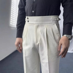 HEARUJOY - Italian Paris Buckle Naples Suit Pants For Men Smart Casual High Waist Straight Trousers Autumn Fashion Pleated Waffle Pants