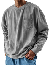 HEARUJOY - Oversized Loose Long sleeve T-shirt For Men 2025 Spring Fashion Vintage Top Tee Solid Casual Chest Pocket Tshirts streetwear