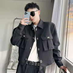 Hearujoy Korean Style Fashion High-end Jacket Men Spring Autumn New Multi-pocket Trendy Handsome Workwear Pilot Lapel Jacket Aesthetic