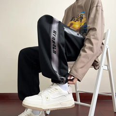 HEARUJOY - Side Stripe Joggers Men Trousers Autumn High Street Vibe Korean Wide-leg Trousers Casual Niche Straight-leg Loose Sports Pants