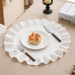 YICKYUE - 4/6/10Pcs Ruffle Cloth Napkins Round/Rectangle Placemats Weddding Table Decorations Washable Cotton Fabric for Kitchen Christmas