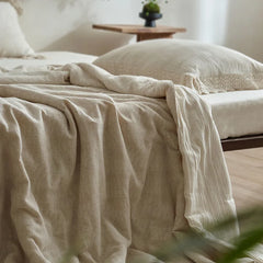 YICKYUE - Summer Quilts French Retro 3 Layer Gauze Cotton Linen Cooling Blanket Lace Jacquard Cotton Washed Summer Air Conditioner Quilt