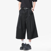 HEARUJOY - Korean Style Men Casual Shorts Solid Color Pleated Design Metal Design Cropped Trousers Cleanfit Male Bottom Simple