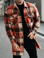 YICKYUE - Streetwear Long Shirt Mens Plaid Trench Coat Spring Autumn Fashion Versatile Buttoned Cardigan Jackets Vintage Shirts