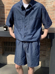 HEARUJOY - Japanese Man Sets Work Clothes Loose Cool Two-piece Set New in Matching Elastic Baggy Korean Stylish Shirts Shorts Suits for Men
