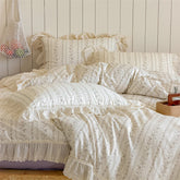 YICKYUE - French Cottage Vintage Floral 100% Cotton Bedding Set 4Pcs Shabby Chic Eyelet Ruffled Duvet Cover Set Bed Linen for Queen Bed