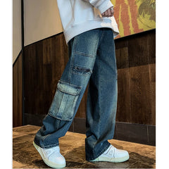 Hearujoy New Streetwear Patchwork Jeans Cargo Pants Loose Plus Size Wide Leg Pants Harajuku Casual Denim Pants Men Clothing Y2K