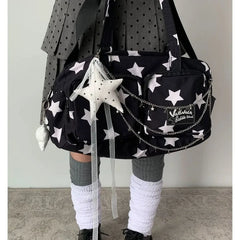 YICKYUE - Large Capaci Yoga Fitn Ort Trip Star Design Handbag Crossbody Bag Modern Neutral Sle Canvas Tote Bag for Daily Use
