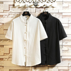 HEARUJOY - Summer Tang Suit Chinese Shirt Style Jacket Collar Traditional for Men Cotton Linen Solid color Top Hanfu Men Shirts