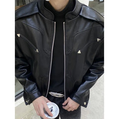HEARUJOY - American Vintage High Street Leather Jacket Men Long Sleeve Stand Collar Motorcycle Tops Spring Autumn Fashion Handsome PU Coat